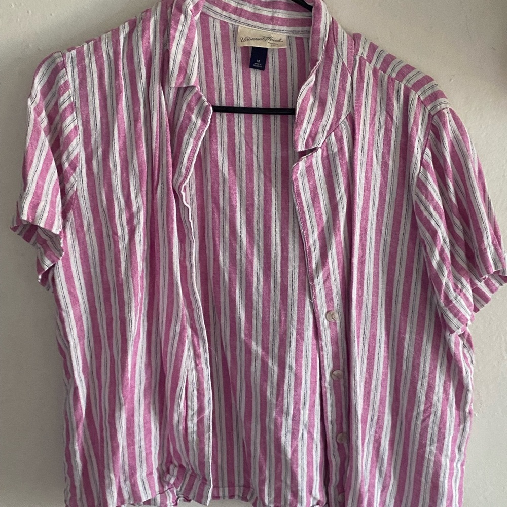 Pink and white button down top